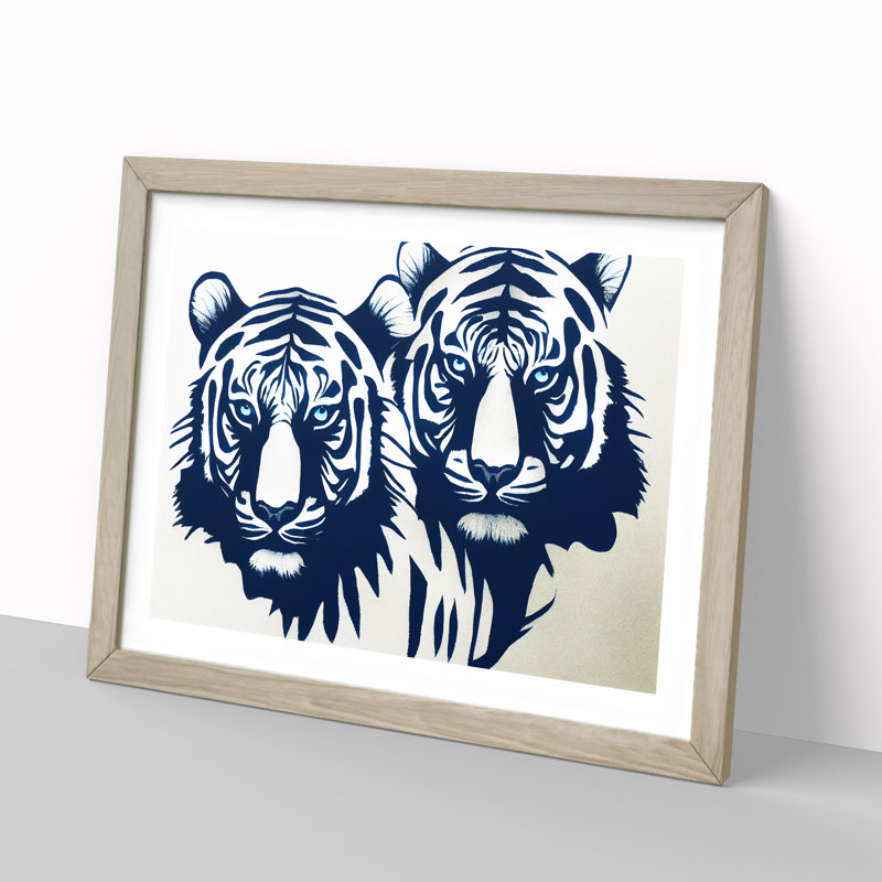 XH1022-6752X Pair Of Tigers - Single Picture Frame Print, 25cm H x 34cm W x 2cm D, Oak Framed