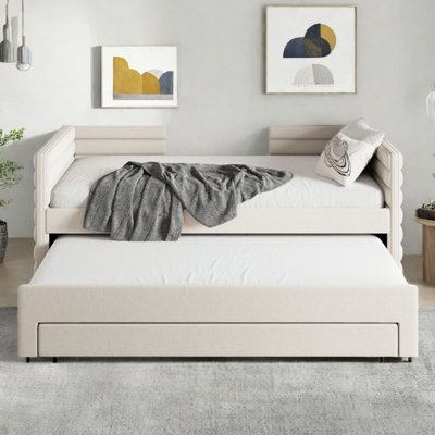 Upholstered Daybed With Trundle And 3 Storage Drawers