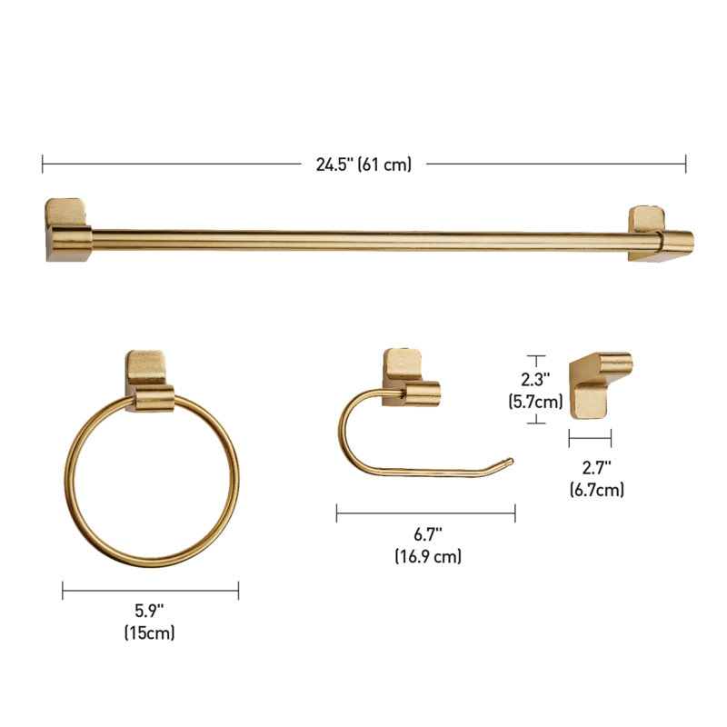 Positano 4 - Piece Bathroom Hardware Set, Brass