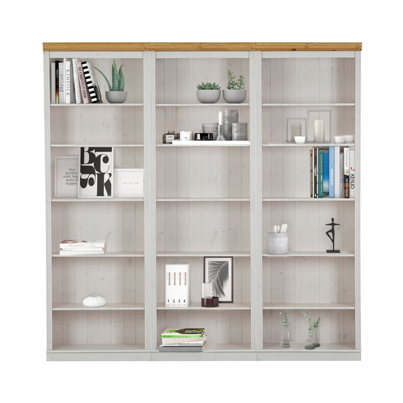 Demetricia 223cm H x 222cm W Library Bookcase, Brown/White