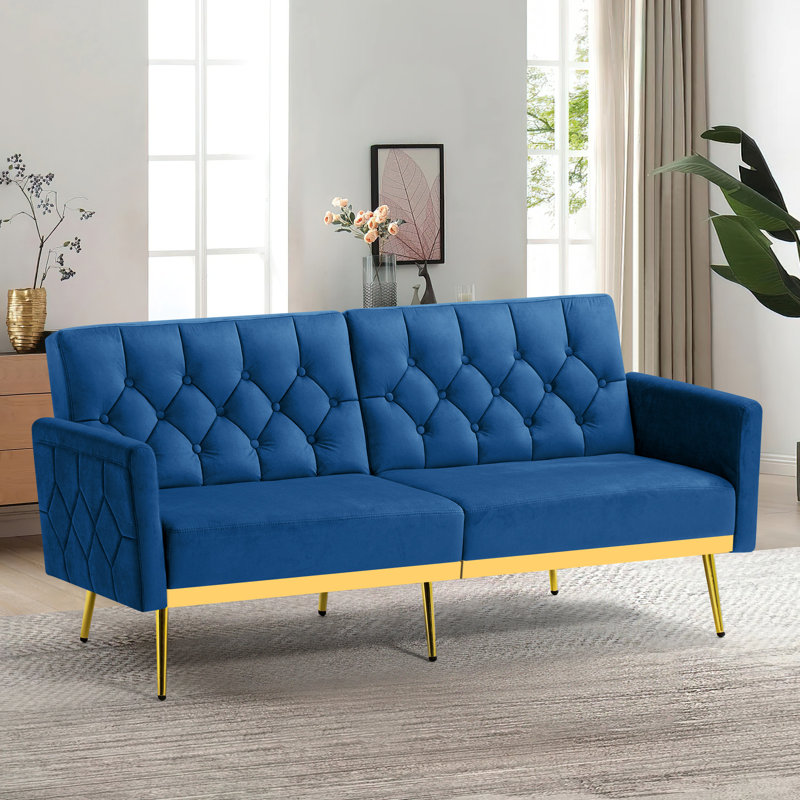 Zineta 67'' Velvet Sleeper Sofa, Blue