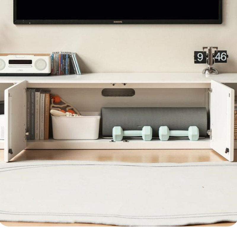 Meuble télé en bois d'hévéa avec trois armoires, H 15,9 po x L 78,74 po x l 15,75 po