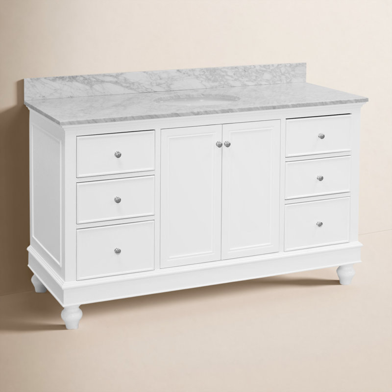 Ferdinand 60'' Single Bathroom Vanity with Top, Carrara Marble, White