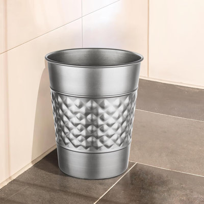 Geometric Embossed Metal 1.7 Gallon Waste Basket
