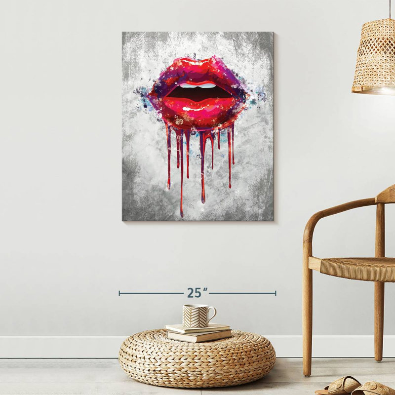 " Lips Paint Drip " by Simona J, 30" H x 24" W x 1.25" D