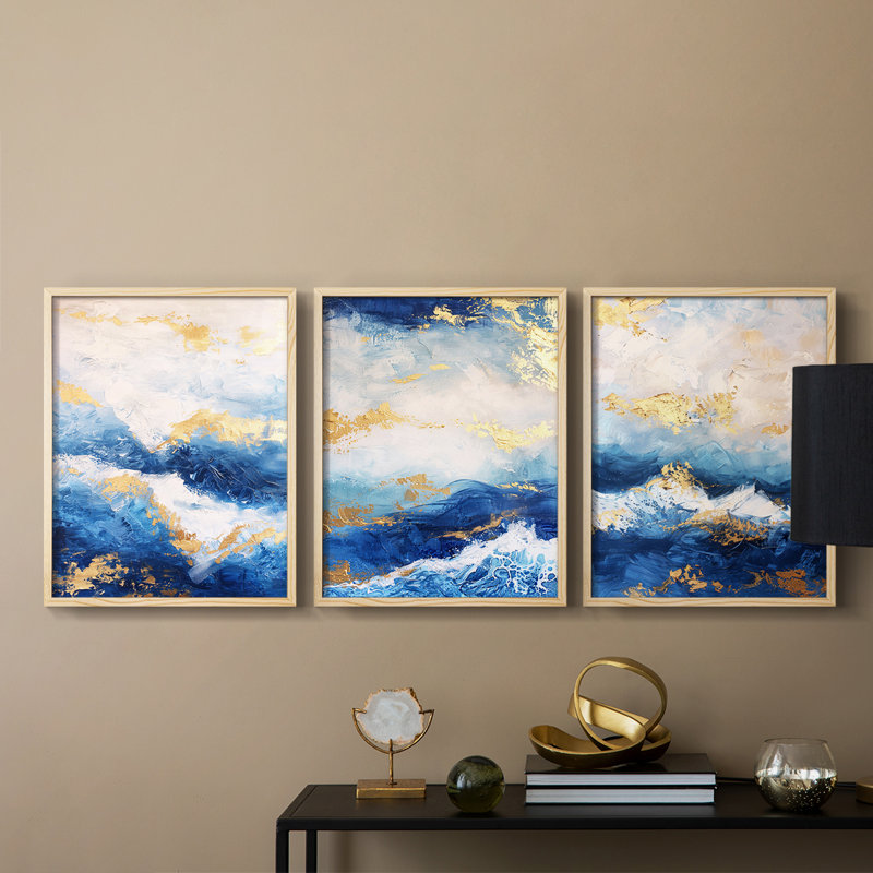 Abstract  Series  CXXXVI  -Set Of 3 Framed Giclee Prints -Ready to Hang, Natural Framed, 10" H x 8" W