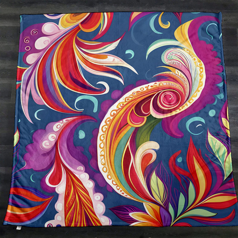 Throw Blanket, 51" W x 60" L, Paisley/Abstract, Blue/Purple/Red/Orange