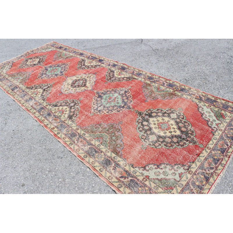 Tapis de couloir turc fait à la main en rouge vif pour rehausser le décor de votre couloir avec un style de tapis Oushak rétro