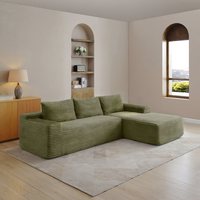 Canapé modulaire de 97 po, canapé modulaire Cloud avec assise profonde, canapé modulaire moderne en L avec méridienne, canapé rembourré pour salon, sans assemblage, vert