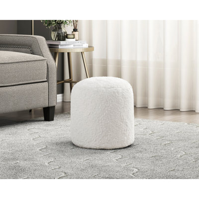 Modern Faux Fur Foot Pouf, Non-Slip, 300Lb Capacity, 16"X17", For Home Decoration Non-Slip Feature, 300Lbs Weight Bearing, Design Element Aspect