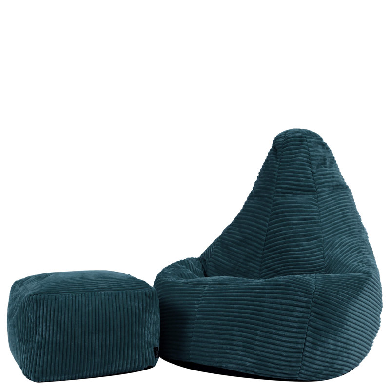 icon Kids Dalton Cord High Back Bean Bag and Mini Square Footstool, Teal, Teal