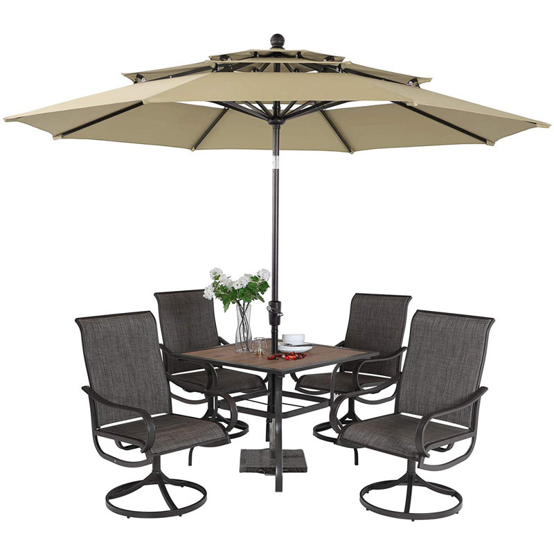 Ensemble de salle à manger long pour 4 personnes 37 "avec parasol Leonard