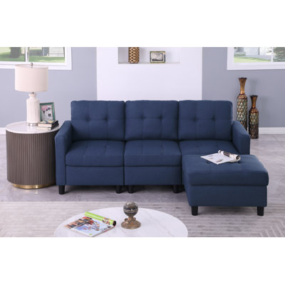 Upholstered 4 Seats Sofa Couch With Ottoman