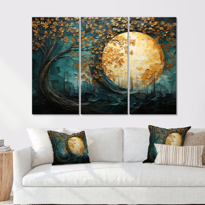 Golden Emerald Forest I - Abstract Spirals Canvas Wall Art Set