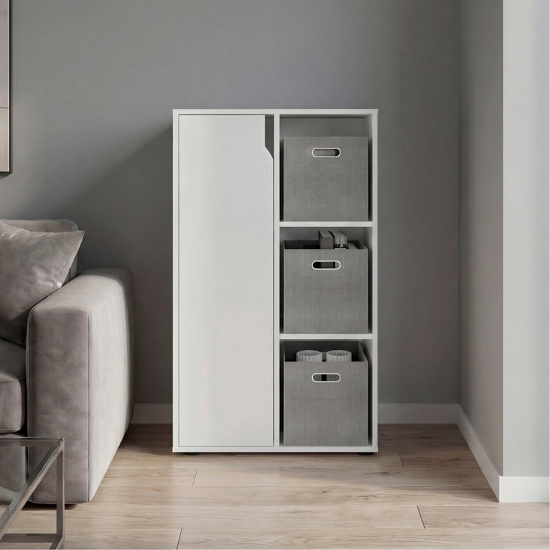 Armoire de rangement compacte avec une porte et 3 tablettes ouvertes Vicco