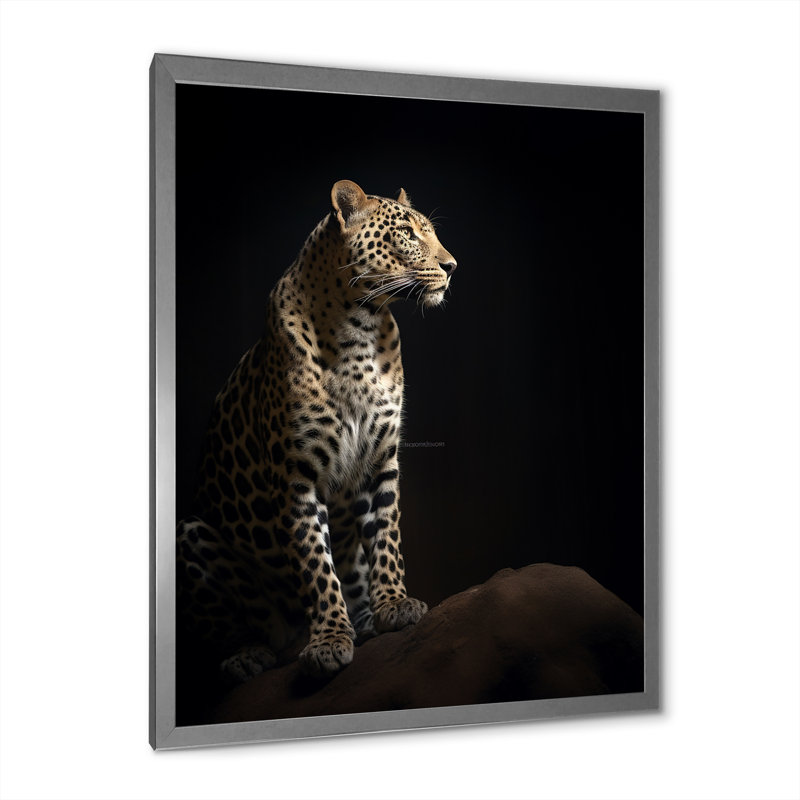 Superbe Portrait de faune léopard I - reproduction sur toile, H 40 po x l 30 po x P 1,5 po, Cadre simple argenté