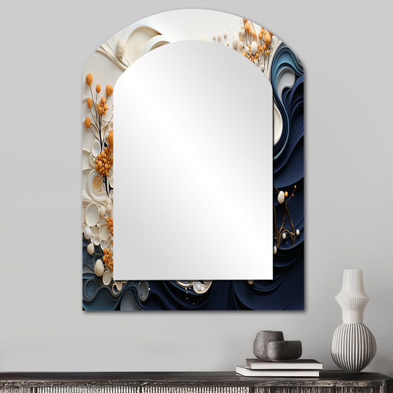 Liquide encre Spiralscape III - miroir mural en spirale abstraite en arc, 34 po x 25 po