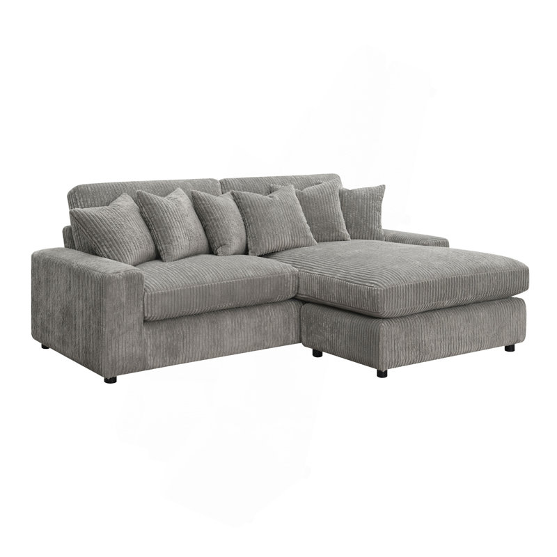 Canapé modulaire réversible en velours côtelé gris Tavia avec 6 coussins