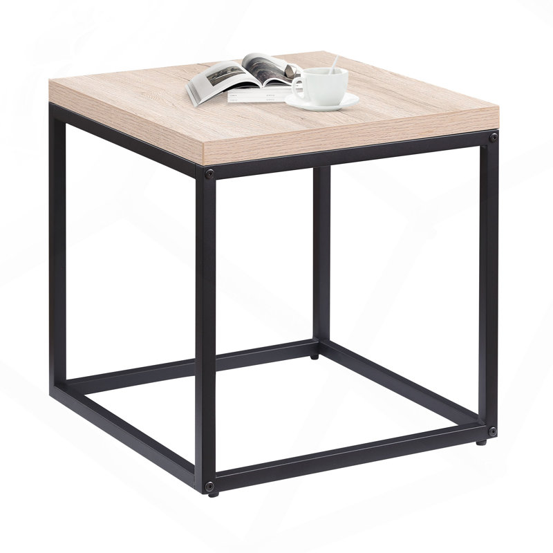 End Table Side Table,Square Wood And Metal Nightstand,Storage Small End Table, For Living Room Bedroom, Natural Oak