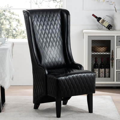 Similicuir, fauteuil à oreilles confortable à dossier haut, largeur de 22,64 po, salon latéral, noir, rembourrage doux, pieds en bouleau, aspect texturé, chambre à coucher moderne résistante à l'usure, éponge épaissie, facile à enlever