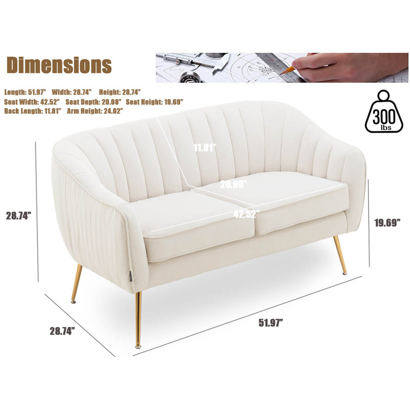 Velvet Sofa Couch With Gold Finished Legs, Beige