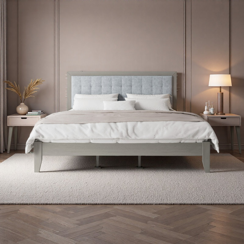 Solid Wood Platform Upholstered Headboard, King
