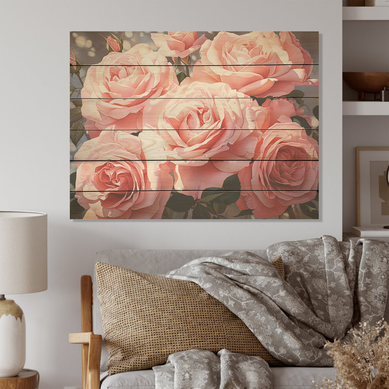 Minimalisme, roses roses, rêve - Roses, art sur bois de pin naturel, H 24 po x l 32 po