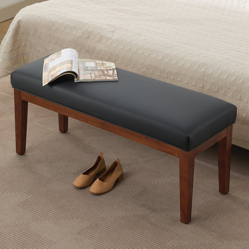  43.9" W Faux Leather Upholstered Bench with Solid Wood Legs, Black