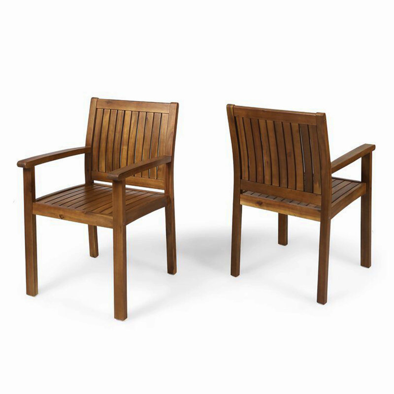 Ensemble de salle à manger 7 pièces en bois d'acacia, 6 chaises modernes et 1 grande table pour la pelouse, la cour, la terrasse du jardin et le bord de la piscine, teck