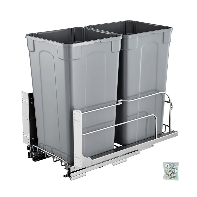 Double Pullout Waste Container Kitchen Trash Can with Soft Close Grey 27QTx2