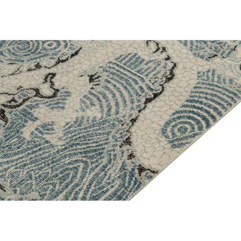 Distressed Dragon Rug In Blue, Gray & Black Pictorials By Rug & Kilim, Rectangle 10' x 14'