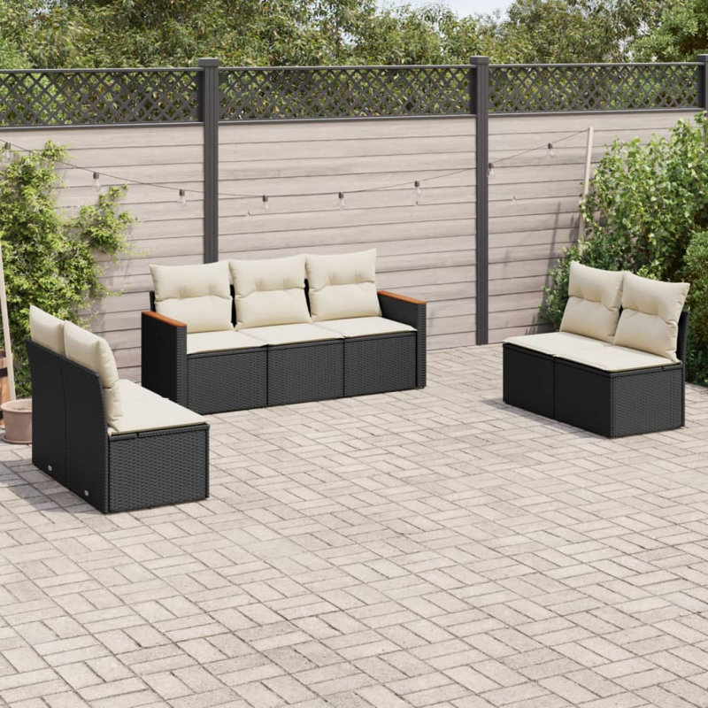 Ensemble de canapé de jardin en rotin PE noir Vidaxl, acier thermolaqué, tissu