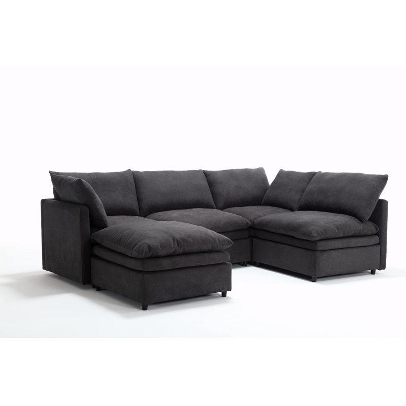 Sleeper Sofa Couch with Chaise Lounge for Living Room, Dark Gray Polyester