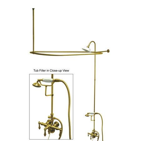 Système de douche complet Vintage à contrôle de volume avec valve brute, Laiton poli