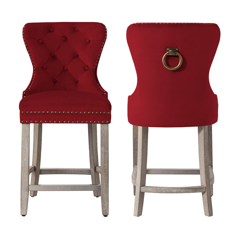Tabouret de bar et de comptoir Kirsten, Tabouret de comptoir (siège d’une hauteur de 24, Gris antique, Rouge