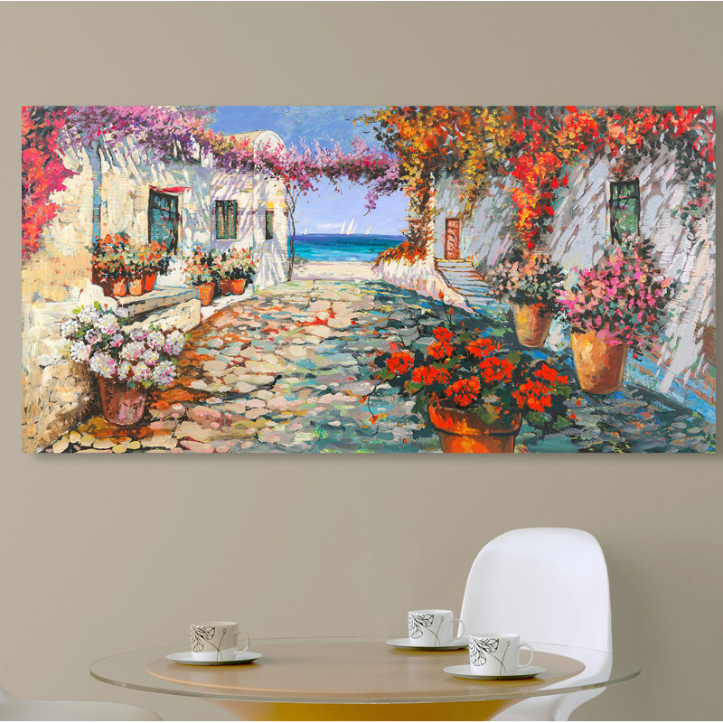 Mediterranean Afternoon by Luigi Florio - No Frame Painting on Canvas, 35cm H x 70cm W x 4cm D