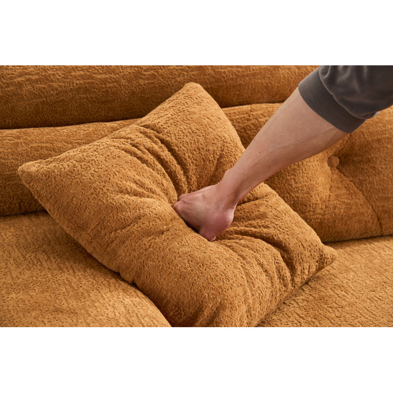 Canapé modulaire convertible en méridienne, canapé modulaire en éponge à compression complète pour le salon en appartement, 3 places avec chenille grain de bois, 2 coussins inclus