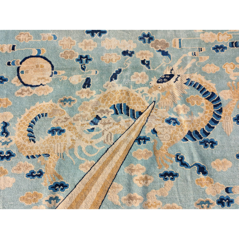 Antique Ivory Hallway Runner Wool Chinese - Peking 1890s Knotted Rectangle Rug