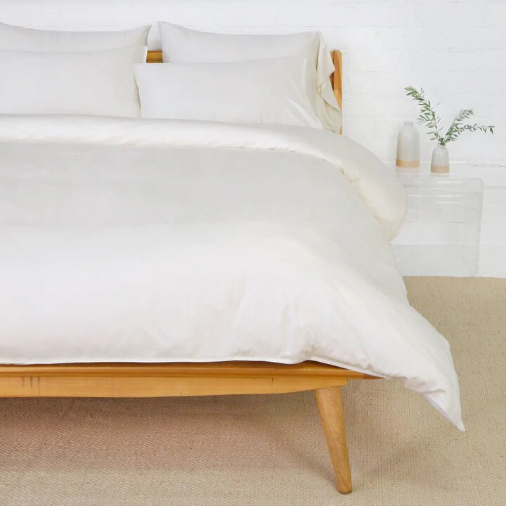 Parker Cotton Duvet Cover Set, Linen, Queen Duvet Cover + 2 Standard Shams, Cream