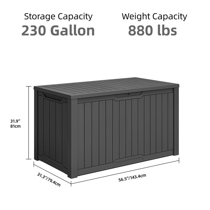 870l Lockable Extra Large Deck Box，Lockable Garden Storage Box, Grey