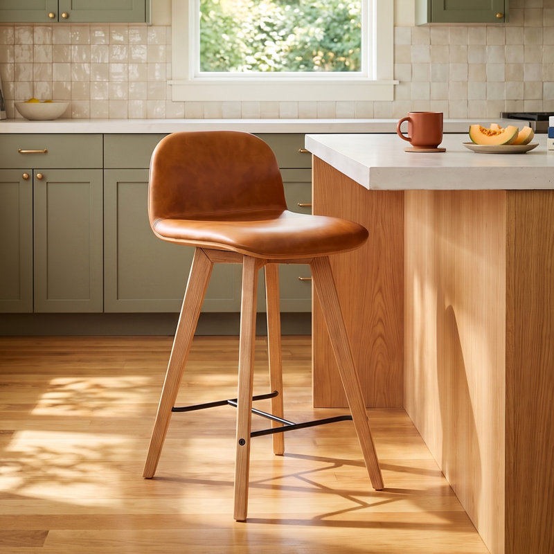 Caspian Counter & Bar Stool, Counter Stool (25.5” Seat Height), Brown Top Grain Leather