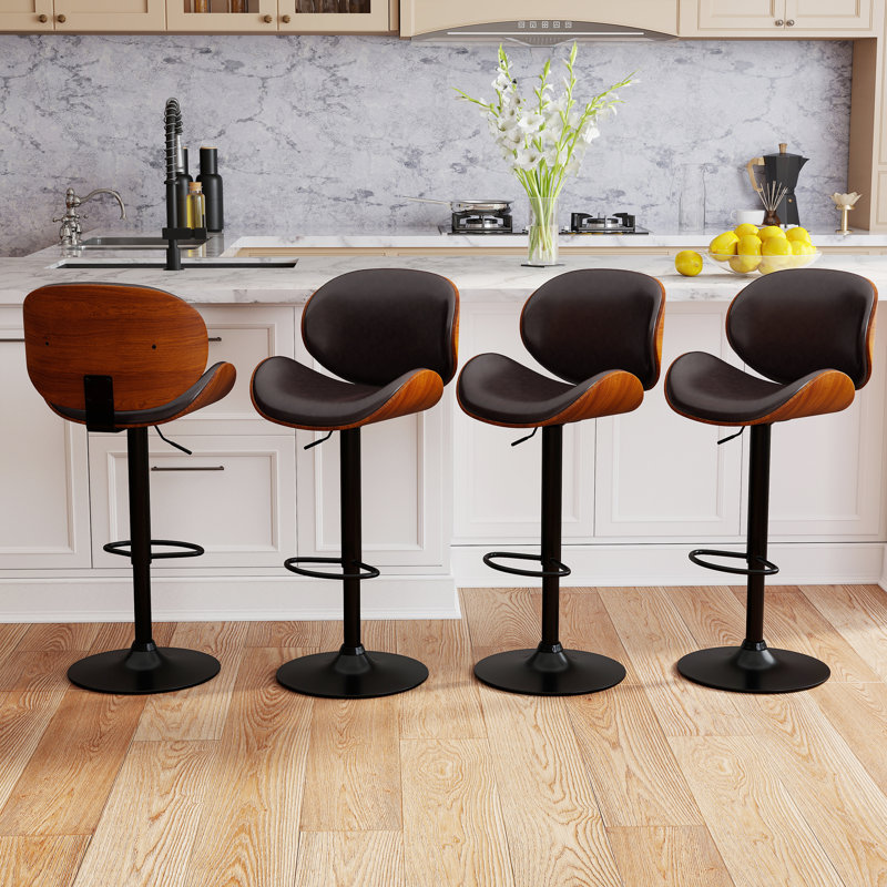 Tabouret de bar pivotant en polyuréthane ajustable Mid-Century, Brun
