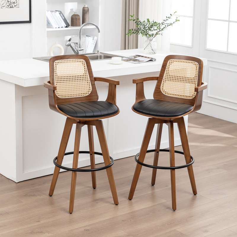 Tabouret de comptoir pivotant Clero, Noir, Tabouret de bar (siège d'une hauteur de 30 po)