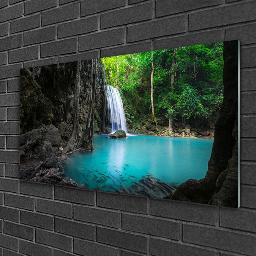 Nature Lake Waterfall - No Frame Print on Glass