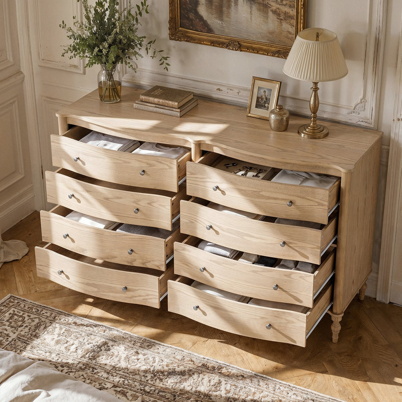 63'' W Vintage 8-Drawer Dresser, Yellow Wood