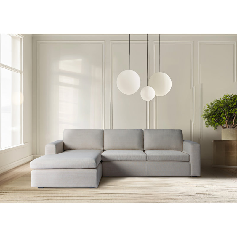 Canapé modulaire avec méridienne Benedict, Accoudoir à gauche (vu de face), Tissu performance natté crème