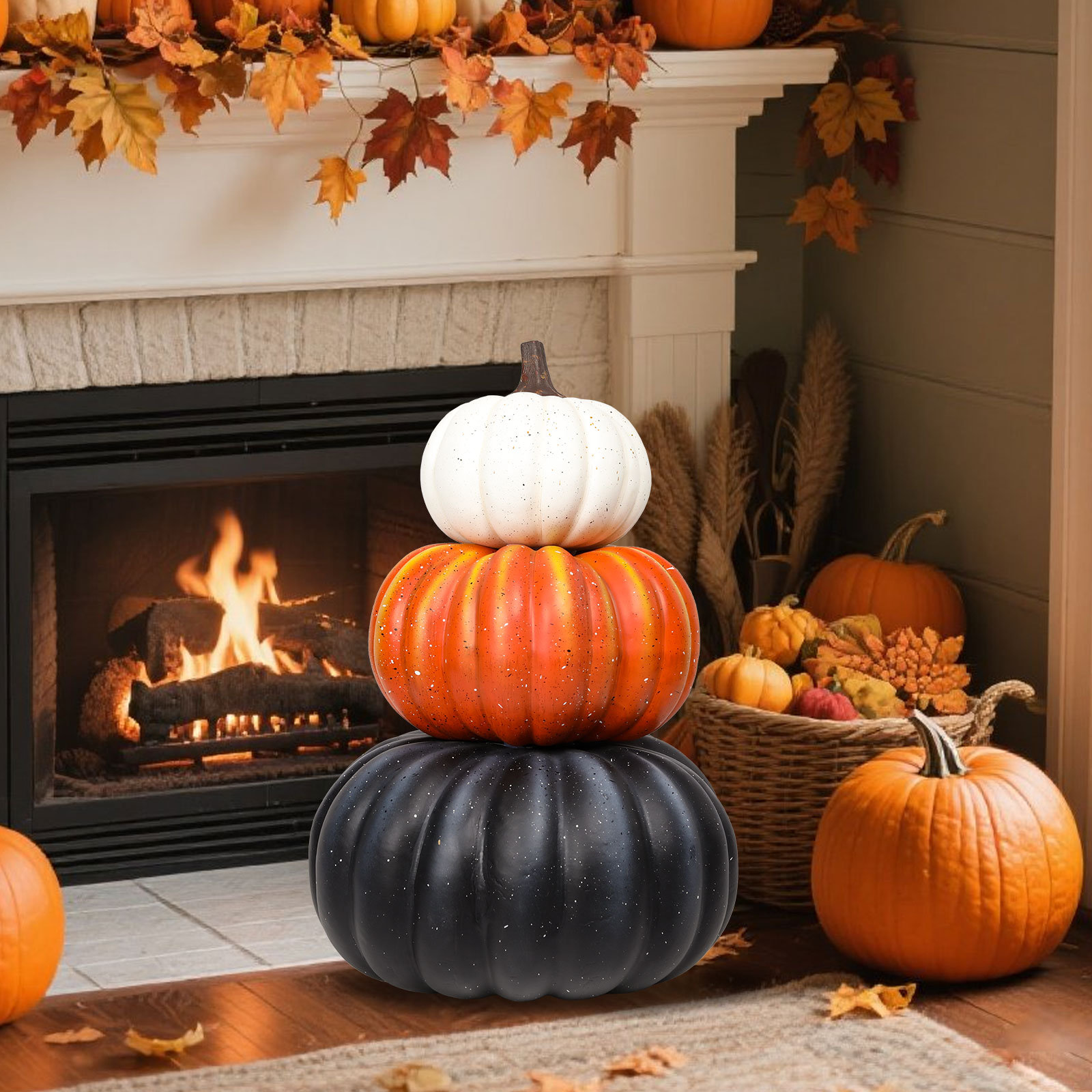 3 - Tiered Pumpkin Stack Decor: Thanksgiving,fall & Halloween Outdoor/indoor Display,pumpkin Harvest Decoration