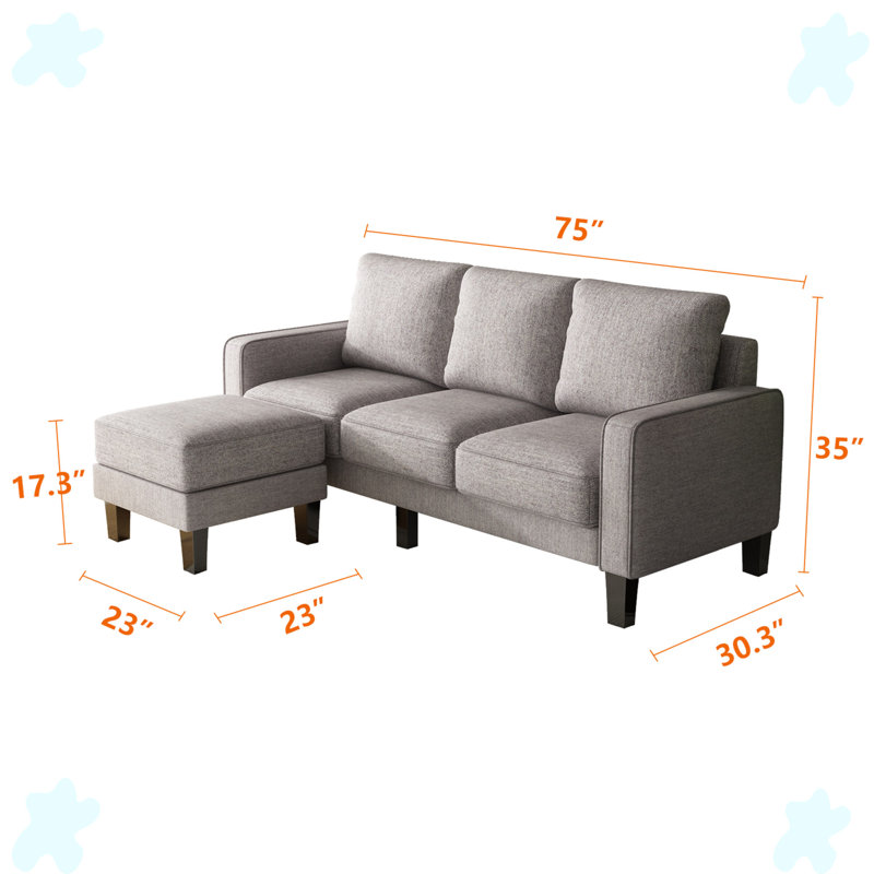 Canapé à accoudoirs carrés 75,12 po, Polyester gris clair