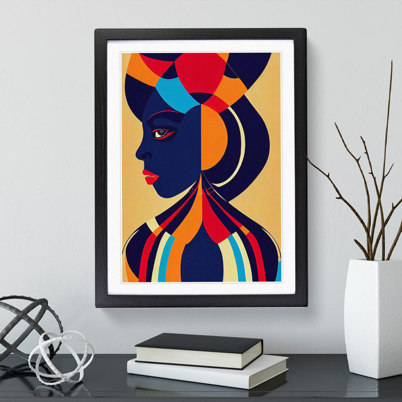 Abstract Face of a Woman No.4 1 Piece Single Picture Frame Wall Art, 64cm H x 46cm W x 2cm D, Black Framed