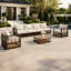 Ensemble de canapé d'angle moderne et minimaliste en métal sept pièces pour patio, avec coussins épais et table basse extérieure-1763059576